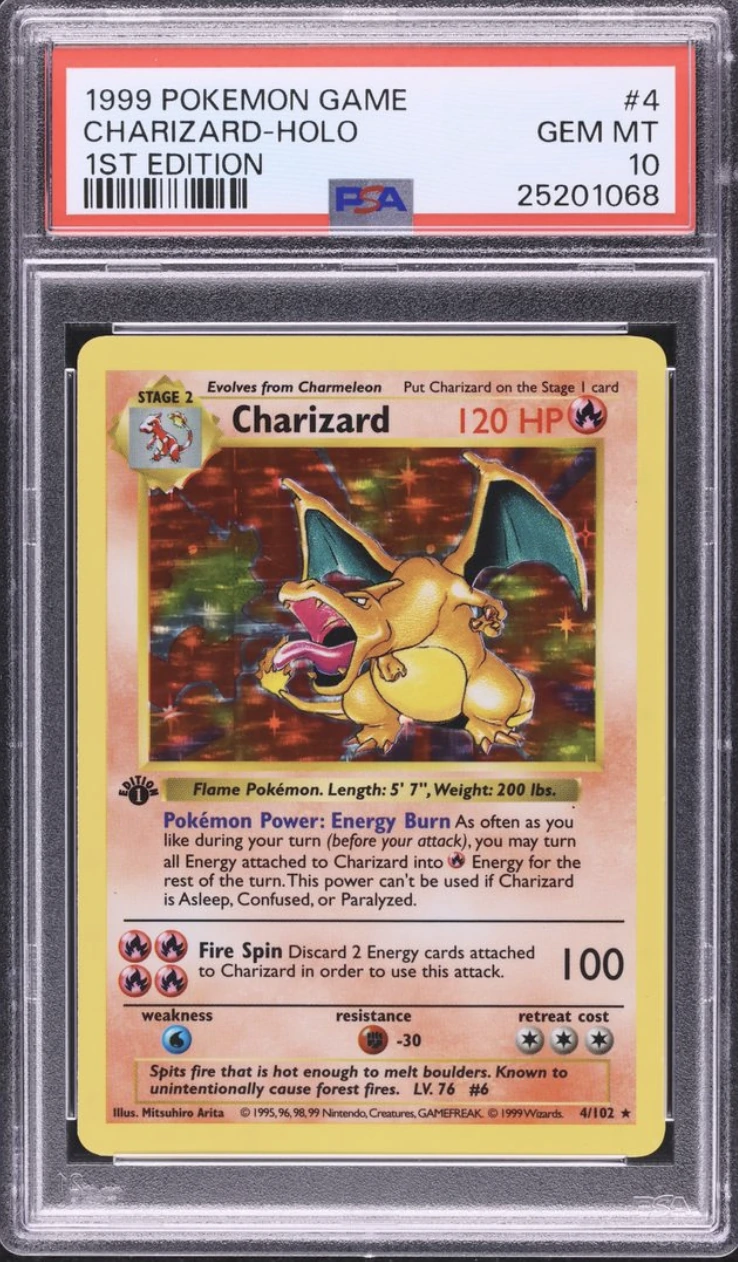 1999 Pokémon Game first edition Charizard holo graded PSA 10