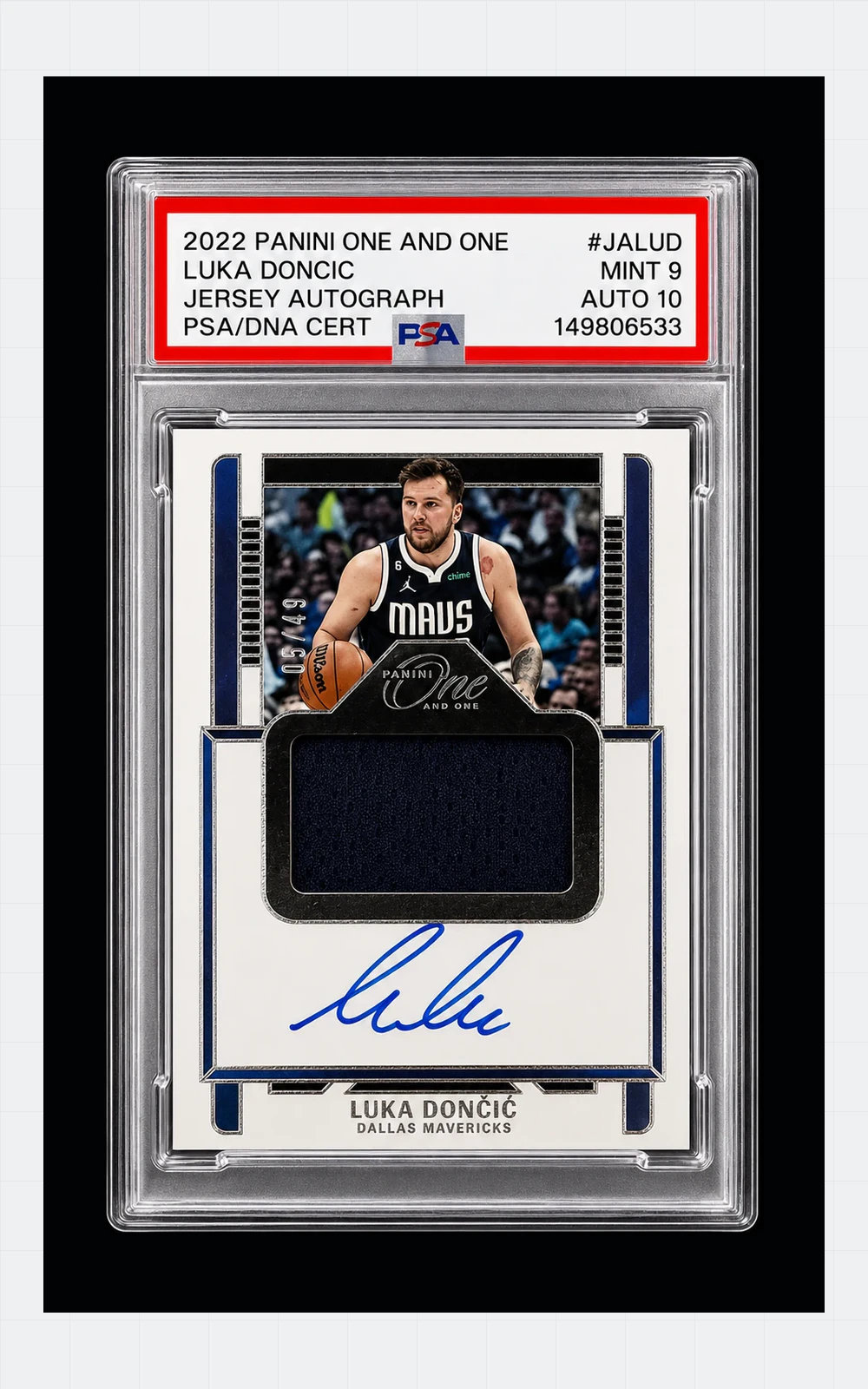 2022 Panini One and One Luka Dončić jersey autograph graded PSA 9 with Auto 10