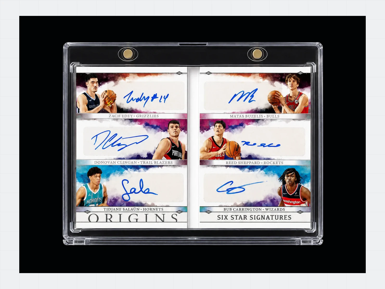 Panini Origins Six Star Signatures card with six basketball player autographs