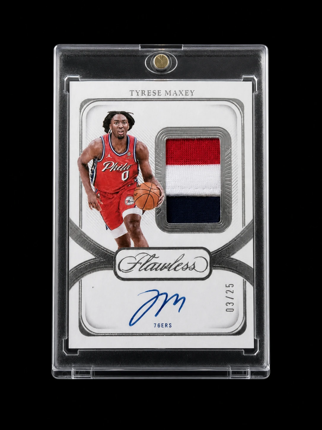 Tyrese Maxey Panini Flawless patch autograph numbered to 25